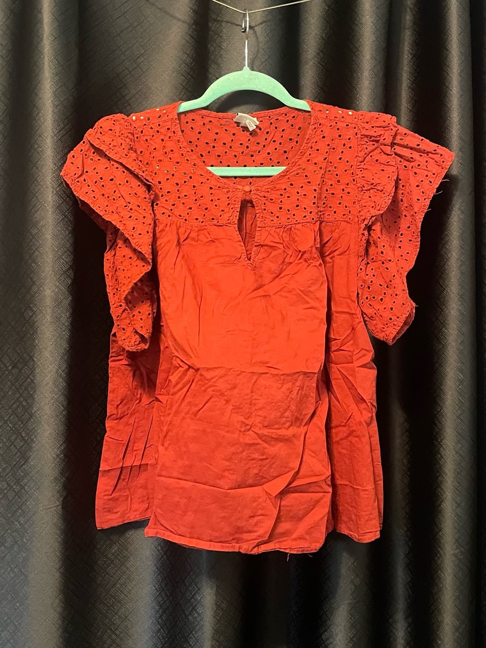 a new day brick Red Eyelet Flutter Sleeve Top